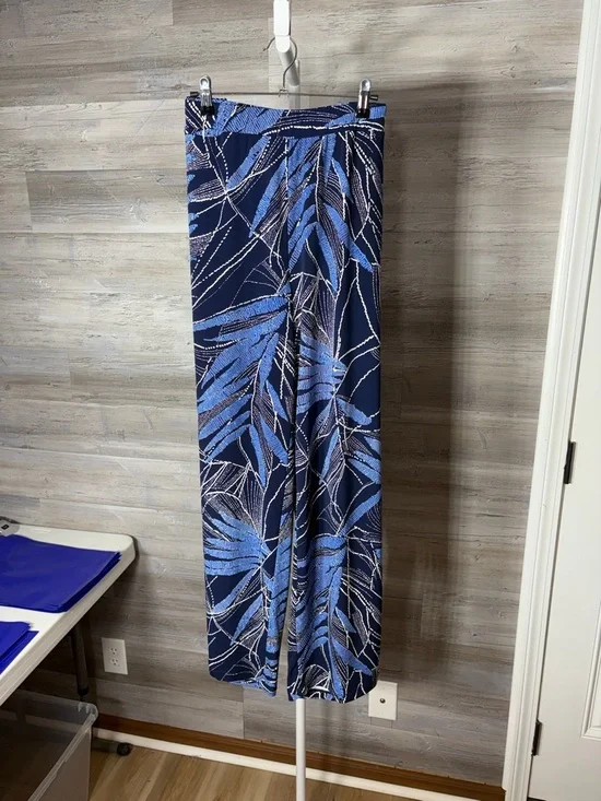 Susan Graver Navy and Blue Wide-Leg Palm Print Palazzo Pants Liquid Knit 1558 - Picture 2 of 12